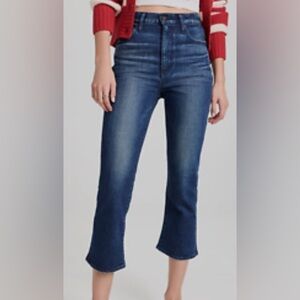 Moussy Vintage Emma High Rise Cropped Flare Jeans | Dark Med Blue | Size 25